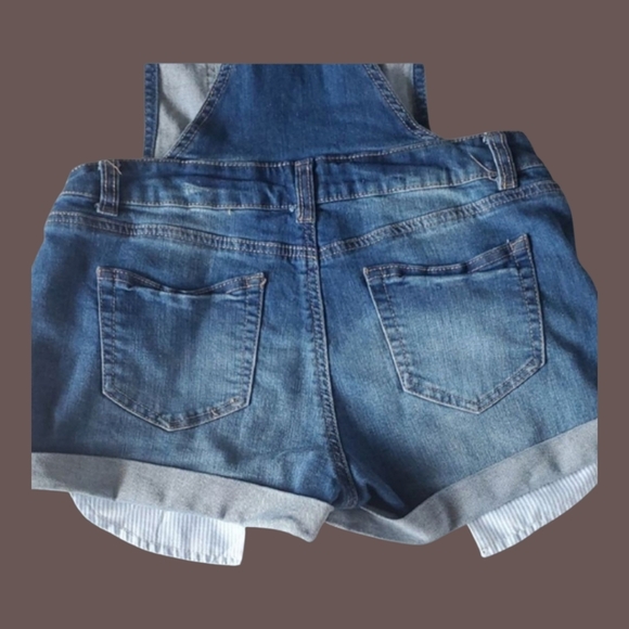 Zebra Print Cream and Blue Denim Overall Shorts. Size Medium. - Picture 9 of 9